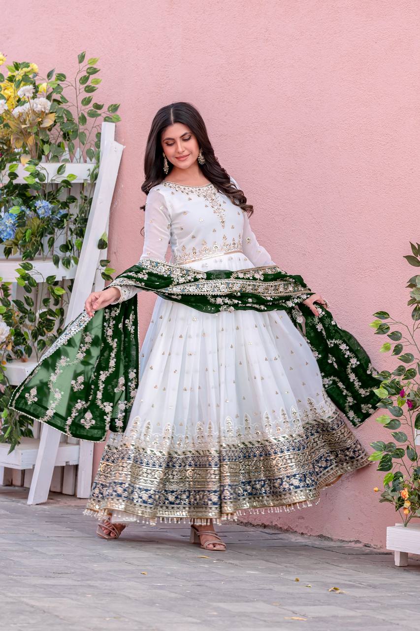 New Party Wear Heavy Faux Georgette Gown, Dupatta & Bottom Set