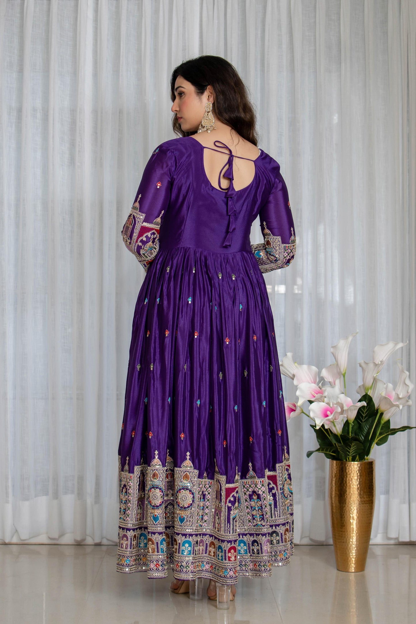 New Collection Pure Chinon Silk Gown-Pant Set with Dupatta and Heavy Embroidery