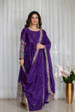 New Collection Pure Chinon Silk Gown-Pant Set with Dupatta and Heavy Embroidery