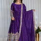 New Collection Pure Chinon Silk Gown-Pant Set with Dupatta and Heavy Embroidery