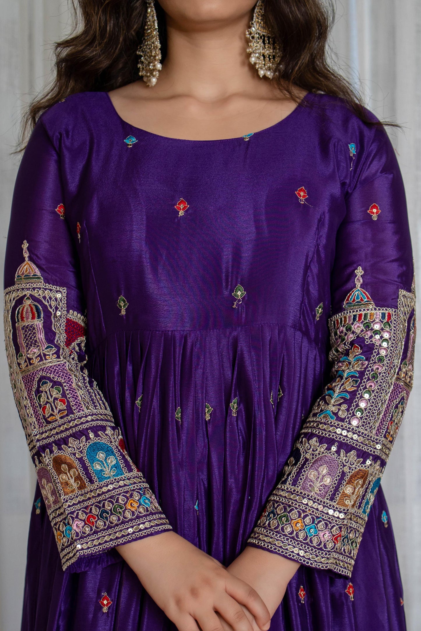 New Collection Pure Chinon Silk Gown-Pant Set with Dupatta and Heavy Embroidery