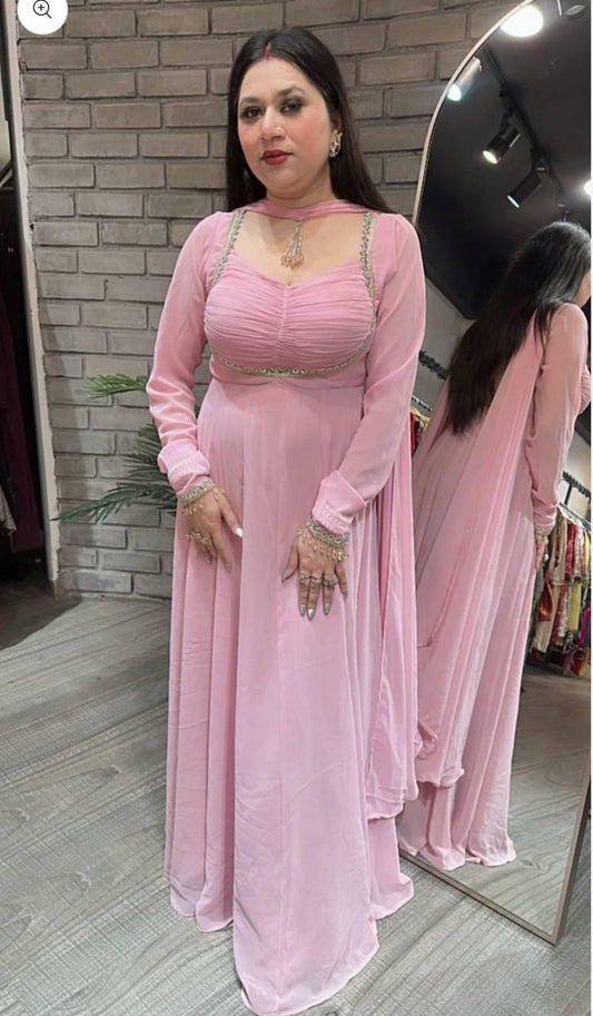Elegant Party Wear Gown Ensemble with 9mm Sequence Embroidery & Moti Lace