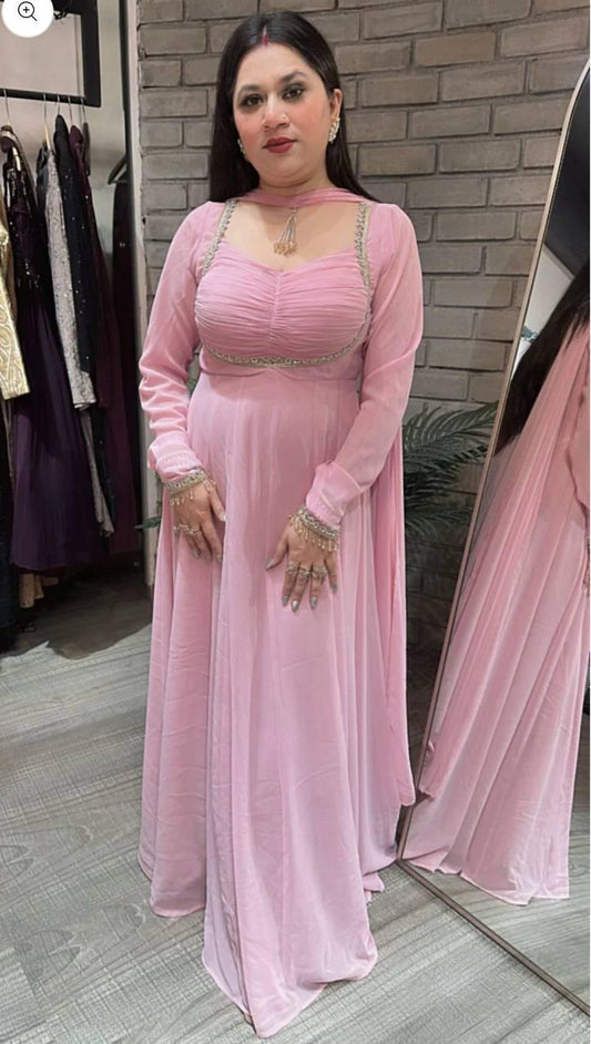 Elegant Party Wear Gown Ensemble with 9mm Sequence Embroidery & Moti Lace