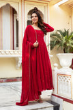 Hand-Embroidered Designer Gown in Faux Georgette with Diamond and Pearl Detailing