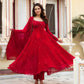 Hand-Embroidered Designer Gown in Faux Georgette with Diamond and Pearl Detailing