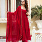 Hand-Embroidered Designer Gown in Faux Georgette with Diamond and Pearl Detailing