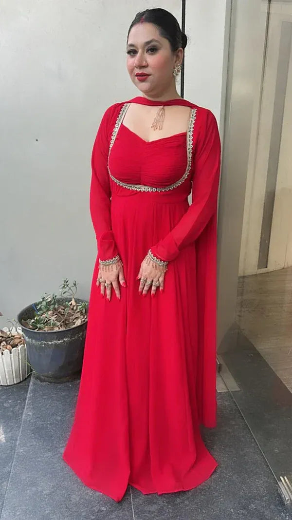 Elegant Party Wear Gown Ensemble with 9mm Sequence Embroidery & Moti Lace