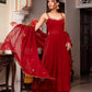 Handcrafted Gown and Pant Set with Micro Inner and Lace-Bordered Dupatta in Faux Georgette