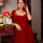 Handcrafted Gown and Pant Set with Micro Inner and Lace-Bordered Dupatta in Faux Georgette