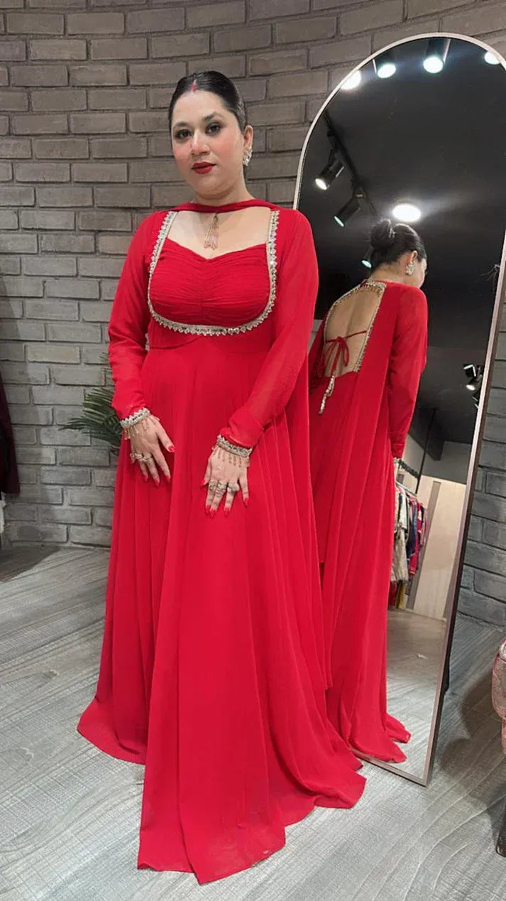 Elegant Party Wear Gown Ensemble with 9mm Sequence Embroidery & Moti Lace