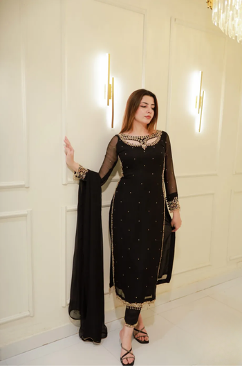 Divya Faux Georgette Palazzo Suite with Sequce work and Dupatta
