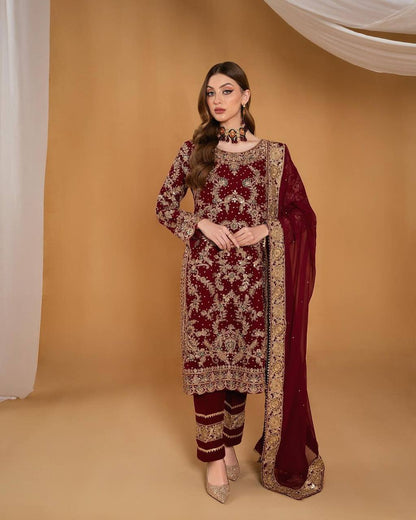 Stunning Stone Hand Work and Heavy Embroidered Suit – Top, Bottom & Dupatta