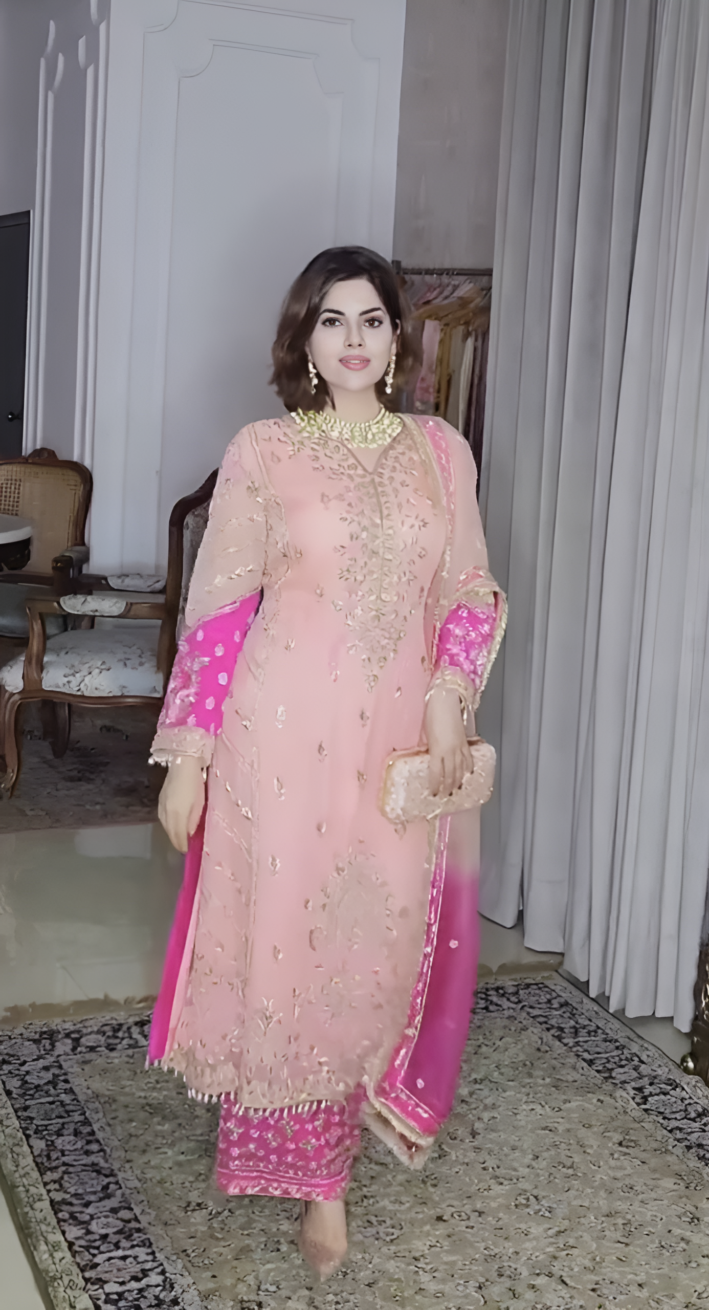 Beautifully Embroidered Long Kurti with Sparkling Sequins and Plazzo-Dupatta Combo