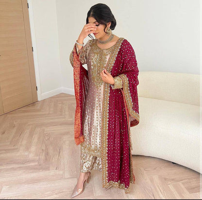 Elegant Kurti Set with Sequins Embroidery and Coordinated Dupatta