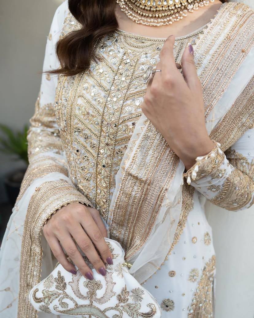 Designer White Embroidered Suit Set with Pant & Dupatta