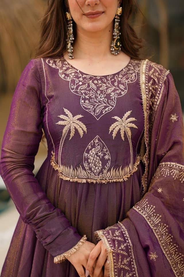 Luxury Partywear Gown with Palazzo & Embroidered Dupatta