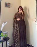 Fancy Party Gown Set in Crush Chinon Silk with Dupatta & Bottom