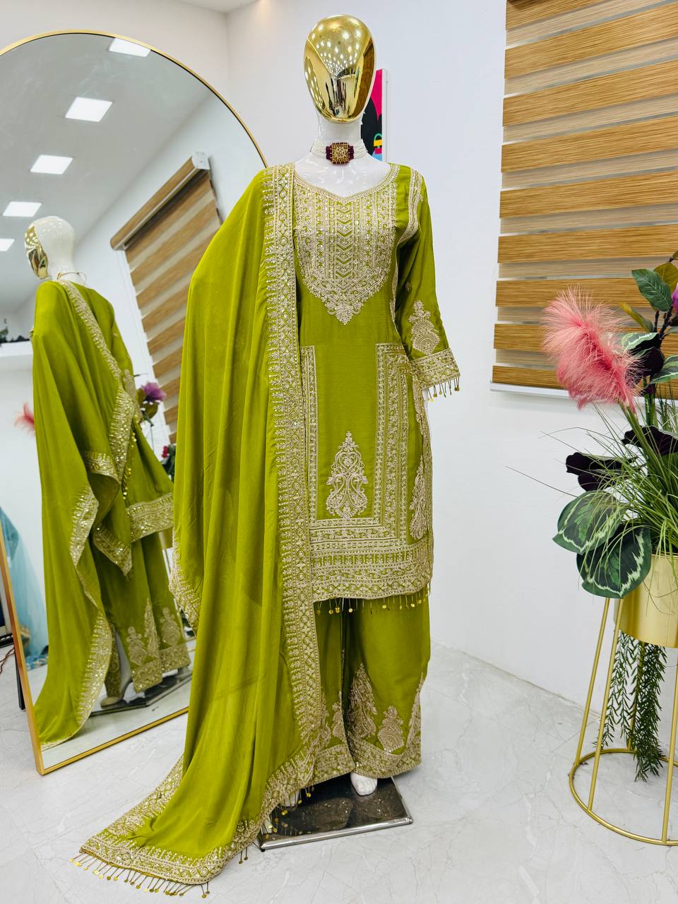 Fancy Designer Chinon Silk Top Bottom & Dupatta Set