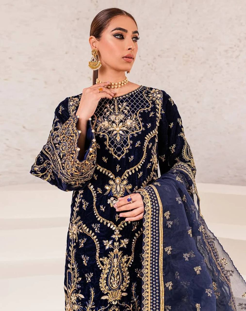 Premium Chinon Suit Set with Embroidery and Sequin Detailing