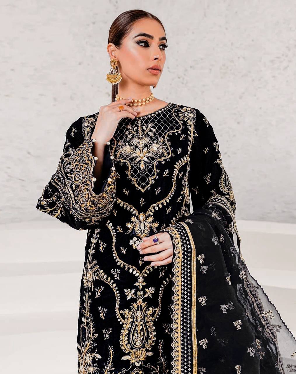 Premium Chinon Suit Set with Embroidery and Sequin Detailing