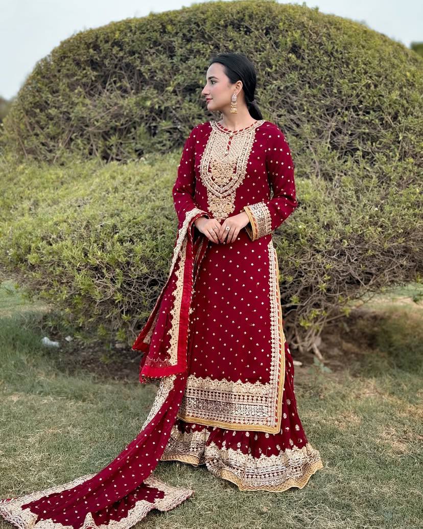 Partywear Fox Georgette Sharara Suit with Dupatta