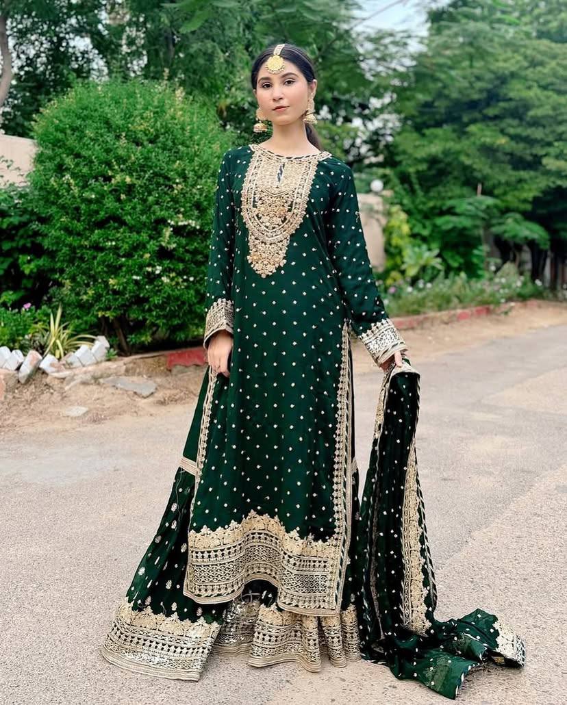 Partywear Fox Georgette Sharara Suit with Dupatta