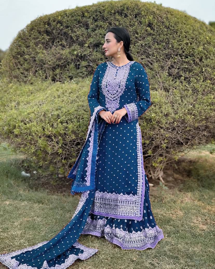 Partywear Fox Georgette Sharara Suit with Dupatta