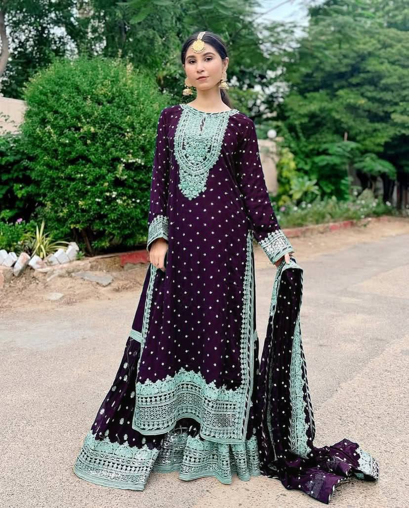 Partywear Fox Georgette Sharara Suit with Dupatta