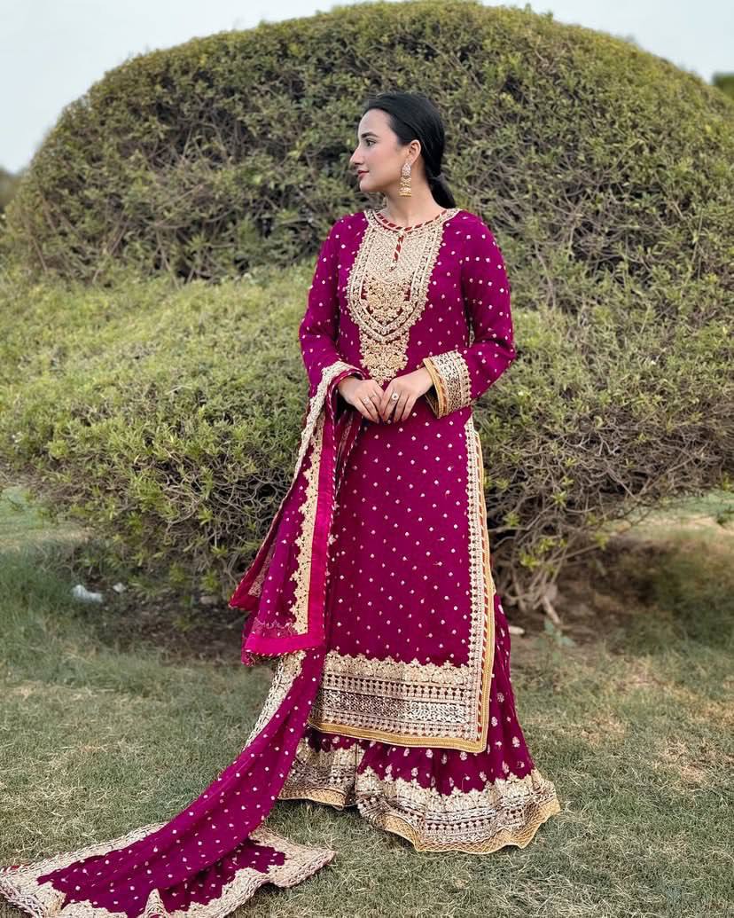 Partywear Fox Georgette Sharara Suit with Dupatta