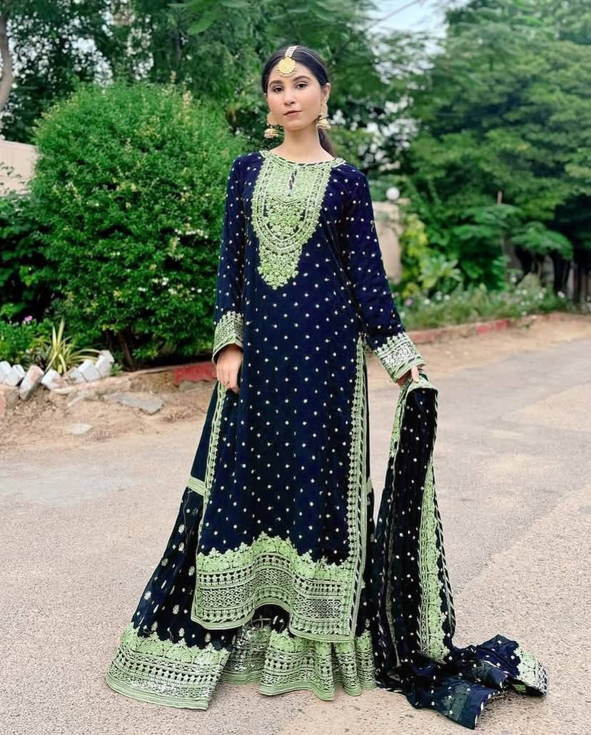 Partywear Fox Georgette Sharara Suit with Dupatta