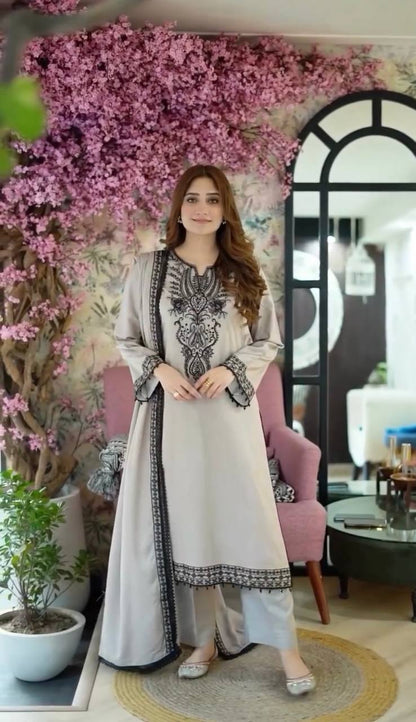 Monochrome Muse Statement Wear in Faux Georgette with Rich Detailing