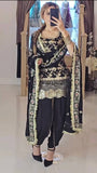 Premium Party Wear Natural Crepe Silk Suit with Embroidery Sequence Work and Dhoti Salwar