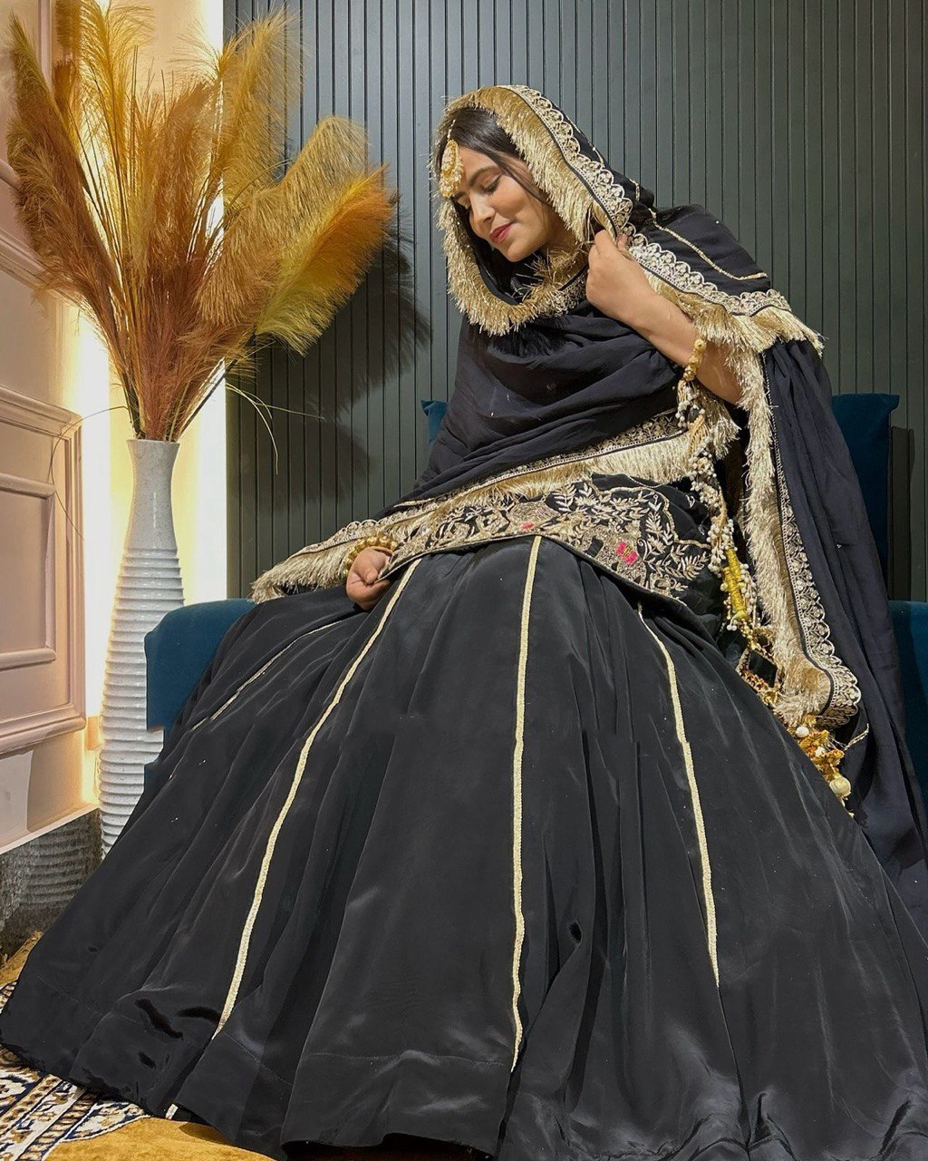 Modern Heritage Natural Crepe Silk Lehenga and Blouse Set with Coordinated Dupatta - Jaipuri Vastra