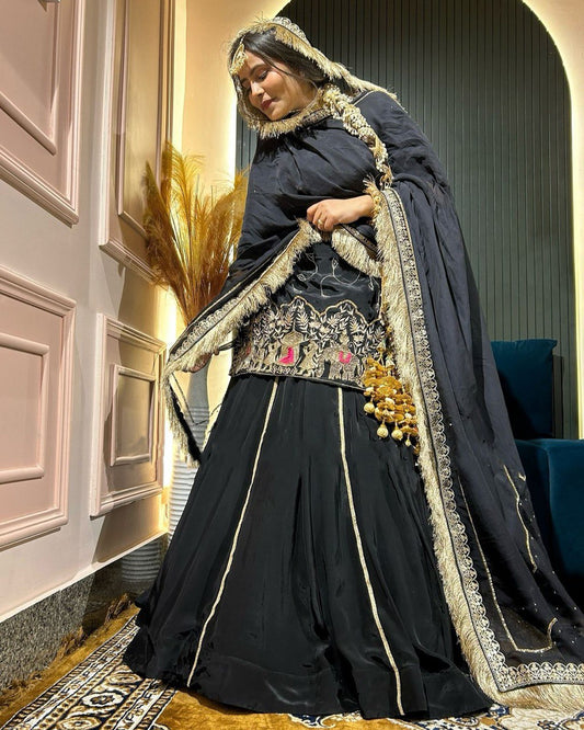 Modern Heritage Natural Crepe Silk Lehenga and Blouse Set with Coordinated Dupatta - Jaipuri Vastra