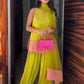 Elegant Party Wear Natural Crepe Silk Top and Farshi Palazzo with Extra Sleeve Fabric