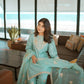Elegant Pure Natural Crepe Embroidered Top and Farshi Palazzo with Button & Tassel Detailing