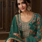 Premium Chinon Silk Digital Print Top and Pant Set with Both Side Embroidery & Lace Border Dupatta