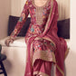 Premium Chinon Silk Digital Print Top and Pant Set with Both Side Embroidery & Lace Border Dupatta