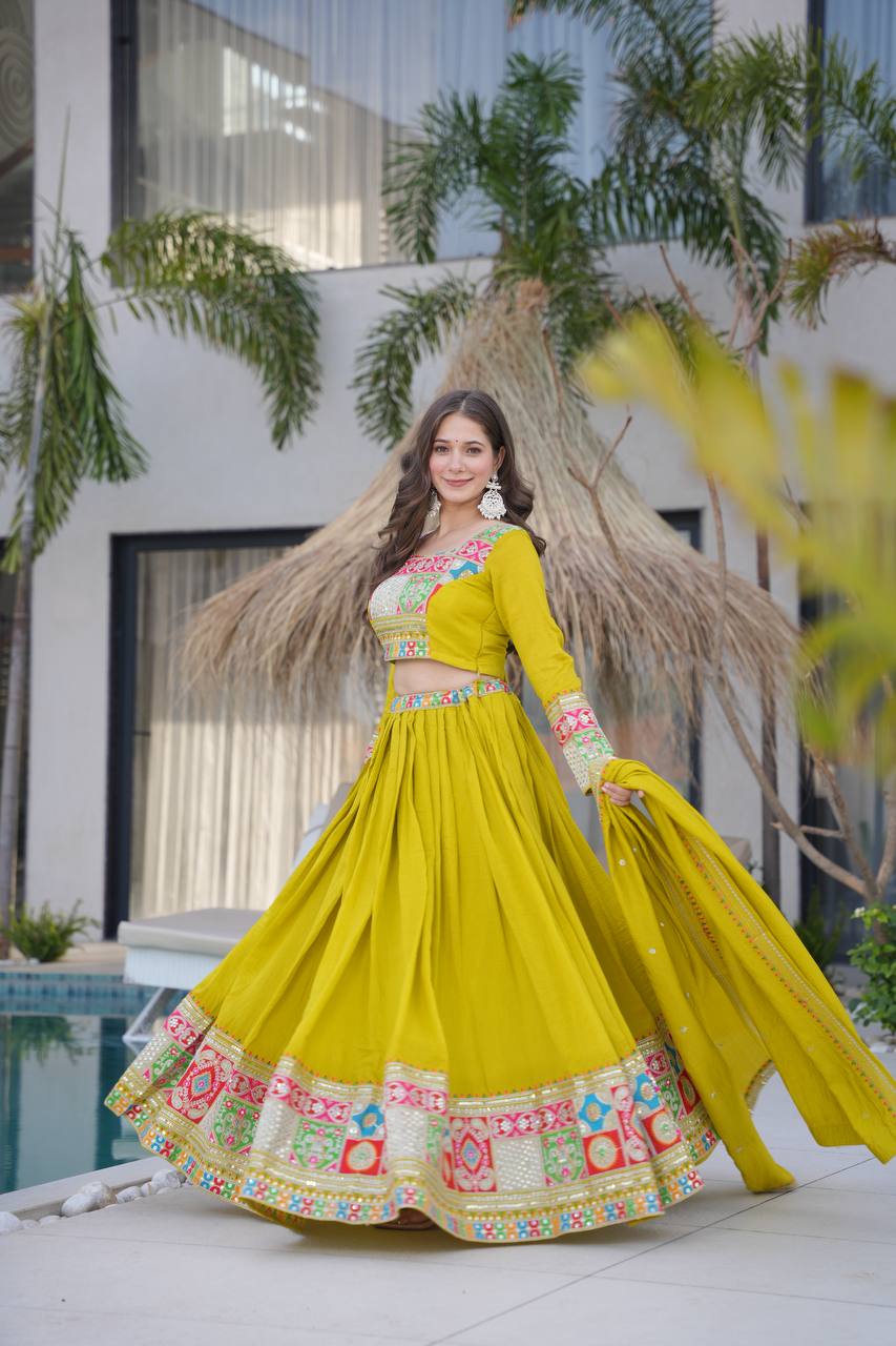 Celebrate in Style with This Exquisite Vichitra Silk Lehenga Choli Featuring Elegant Sequence Work