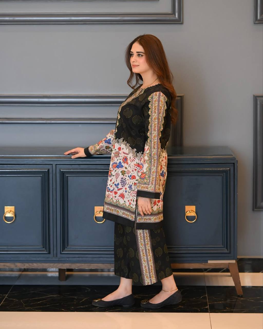 Trendy Digital Printed Pure Crepe Co-ord Set with Sleeves and Elastic Plazzo