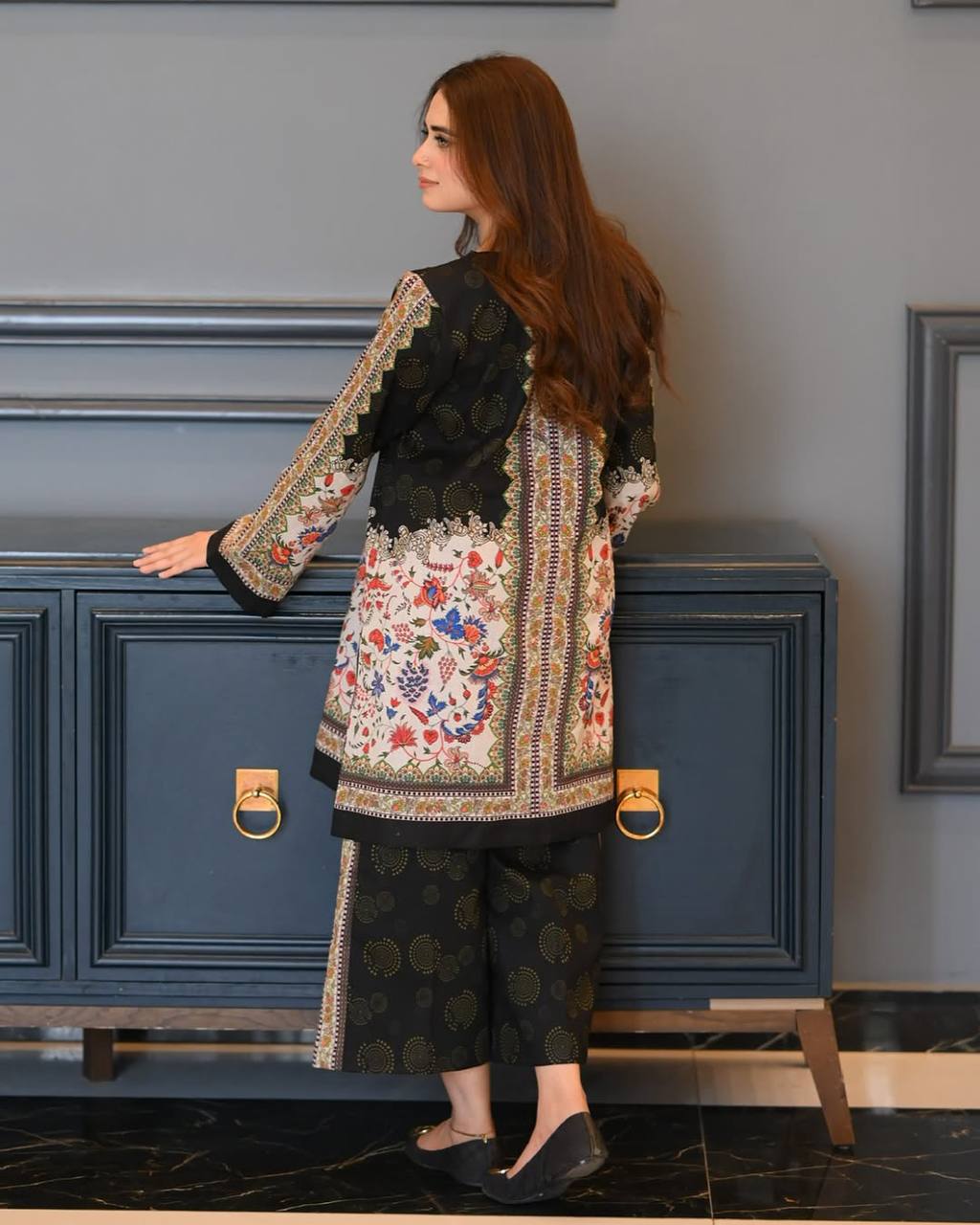 Trendy Digital Printed Pure Crepe Co-ord Set with Sleeves and Elastic Plazzo