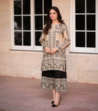 Trendy Digital Printed Pure Crepe Co-ord Set with Sleeves and Elastic Plazzo