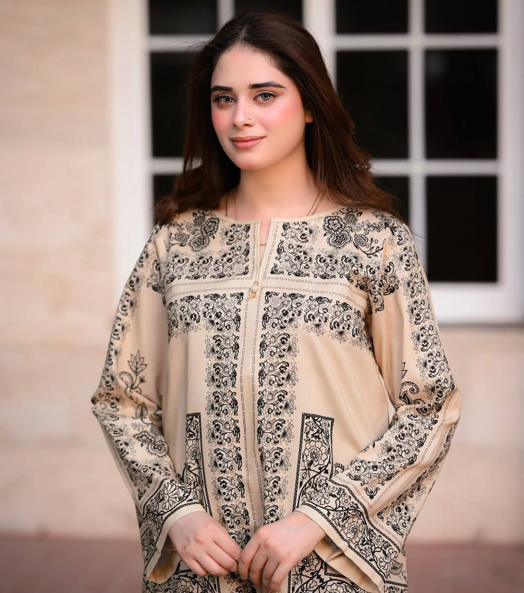 Trendy Digital Printed Pure Crepe Co-ord Set with Sleeves and Elastic Plazzo