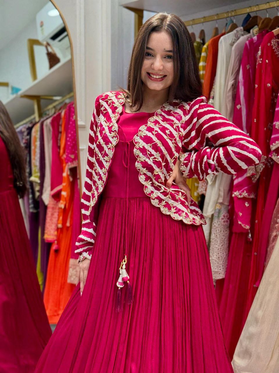 Step into the Spotlight with This New Designer Party Gown and Embroidered Jacket Set