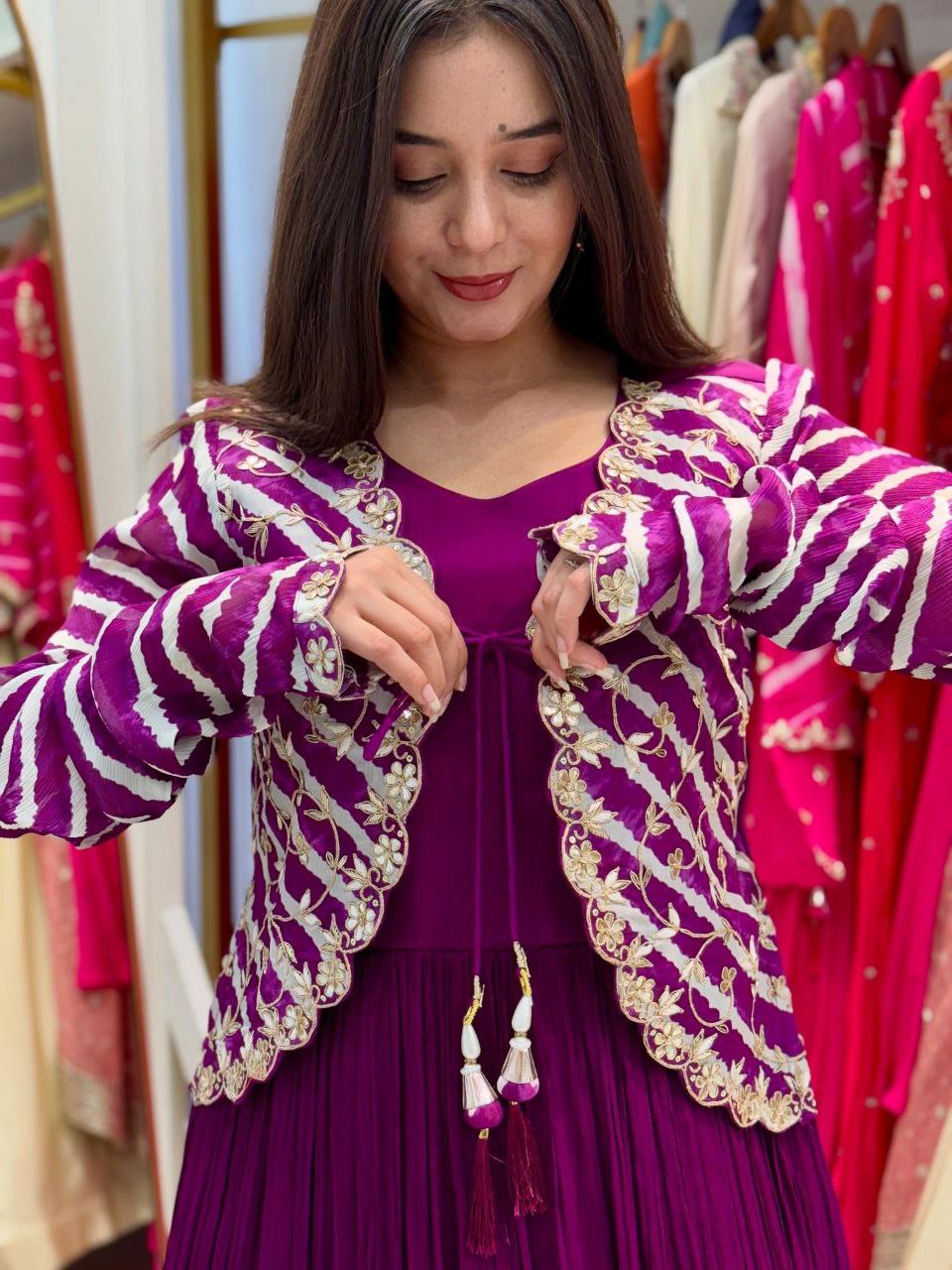 Step into the Spotlight with This New Designer Party Gown and Embroidered Jacket Set