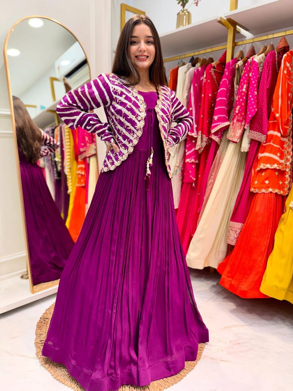 Step into the Spotlight with This New Designer Party Gown and Embroidered Jacket Set
