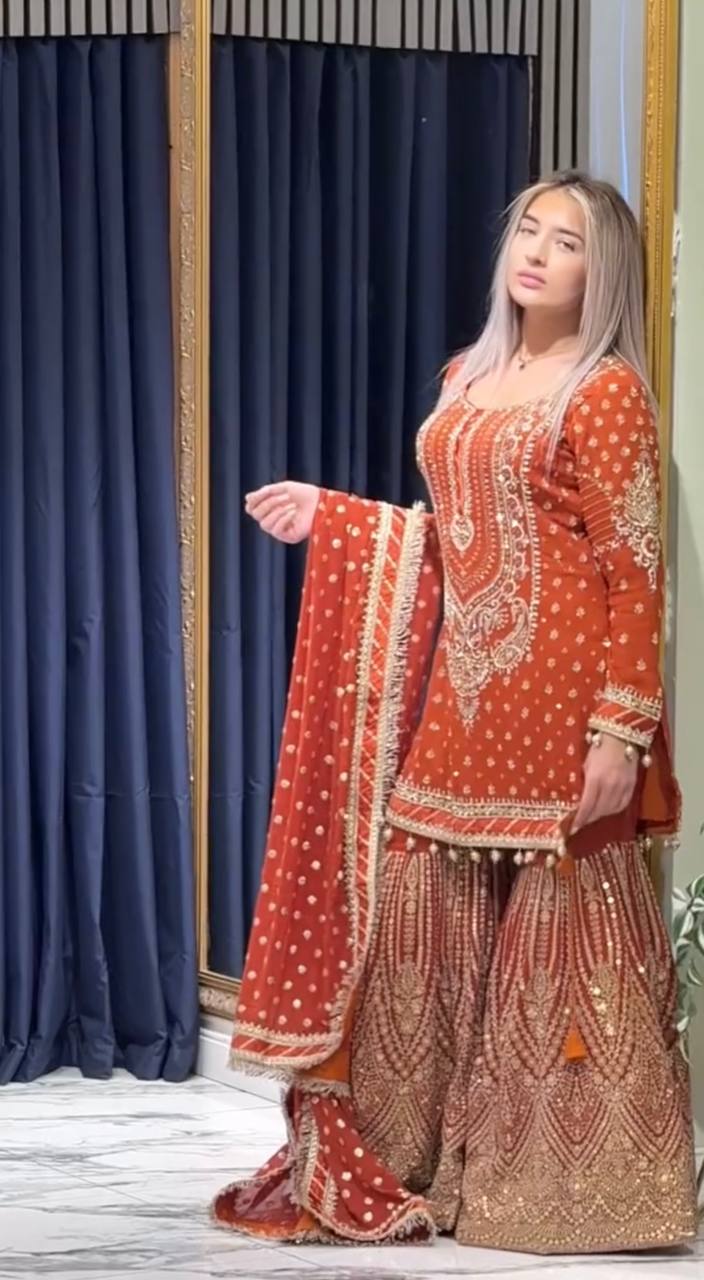 Stylish Embroidered Georgette Top and Plazzo Set with Dupatta for Special Occasions