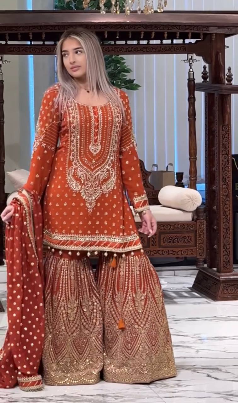 Stylish Embroidered Georgette Top and Plazzo Set with Dupatta for Special Occasions