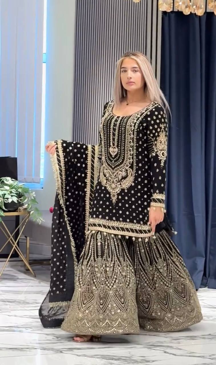 Stylish Embroidered Georgette Top and Plazzo Set with Dupatta for Special Occasions
