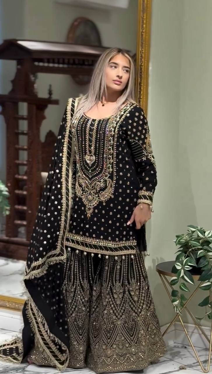 Stylish Embroidered Georgette Top and Plazzo Set with Dupatta for Special Occasions